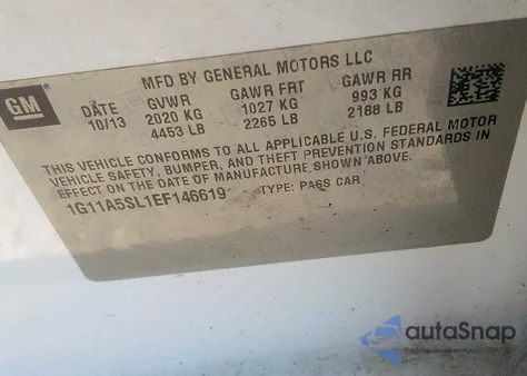 2014 Chevrolet Malibu 1Fl from USA, damaged, VIN 1G11A5SL1EF146619